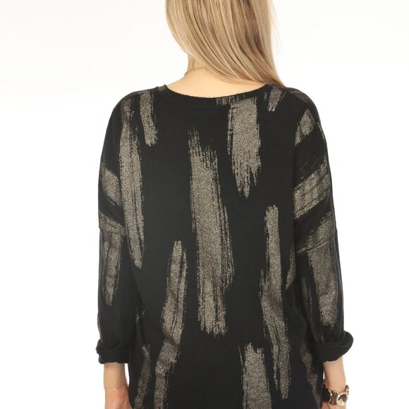 Black shiny v neck Top - Picture 5 of 10